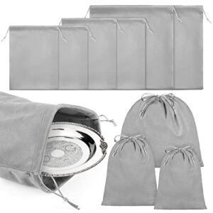 kochorie 6 pack silver storage bags anti tarnish storage bag fabric cloth bags with diverse sizes for jewelry silverware protection flatware plate tarnish, grey