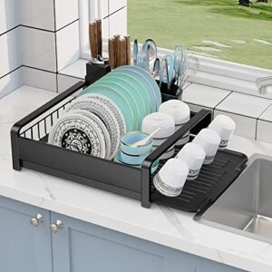 nieifi over the sink dish drying rack one tier,multifunctional rust proof dish rack with utensil holder for kitchen counter,drying rack with removable cutlery box and water filter tray black