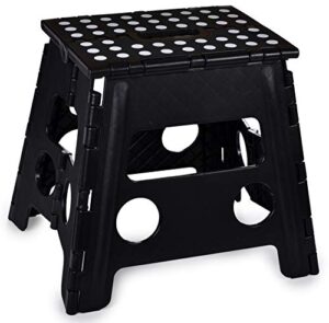 folding step stool, 13 inch – the anti-skid step stool is sturdy to support adults and safe enough for kids. opens easy with one flip. great for kitchen, bathroom, bedroom, kids or adults. (black)