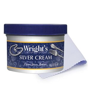 wright’s silver cleaner and polish cream – 8 ounce with polishing cloth – ammonia-free – gently clean and remove tarnish without scratching