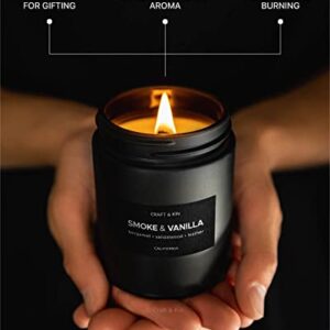 Scented Candles for Men | Smoke and Vanilla Candle for Men | Soy Candles, Long Lasting Candles, Home Decor | Masculine Candle, Wood Wicked Candles, Spring Candles | Vanilla Candle in Black Jar