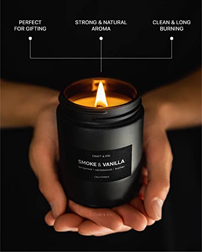 Scented Candles for Men | Smoke and Vanilla Candle for Men | Soy Candles, Long Lasting Candles, Home Decor | Masculine Candle, Wood Wicked Candles, Spring Candles | Vanilla Candle in Black Jar