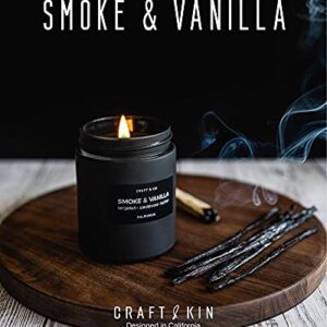 Scented Candles for Men | Smoke and Vanilla Candle for Men | Soy Candles, Long Lasting Candles, Home Decor | Masculine Candle, Wood Wicked Candles, Spring Candles | Vanilla Candle in Black Jar