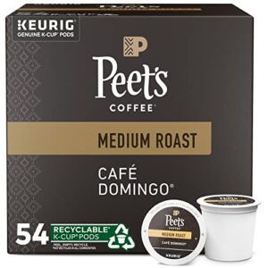 peet’s coffee, medium roast k-cup pods for keurig brewers – café domingo 54 count (1 box of 54 pods) packaging may vary