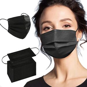 zoushen face mask 100pcs adult black disposable masks 3-layer filter protection breathable dust face masks with elastic ear loop for men women
