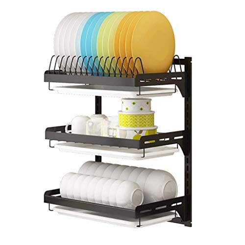 FEHUN Sinks,201 Stainless Steel Kitchen Rack 3 Layer Drain Rack Dish Rack Wall Mounted Punching Installation