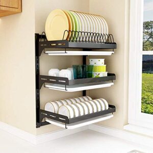 FEHUN Sinks,201 Stainless Steel Kitchen Rack 3 Layer Drain Rack Dish Rack Wall Mounted Punching Installation