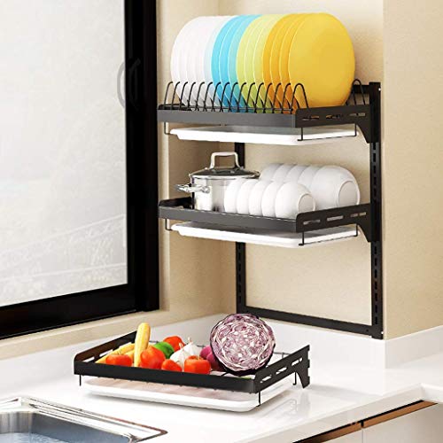 FEHUN Sinks,201 Stainless Steel Kitchen Rack 3 Layer Drain Rack Dish Rack Wall Mounted Punching Installation