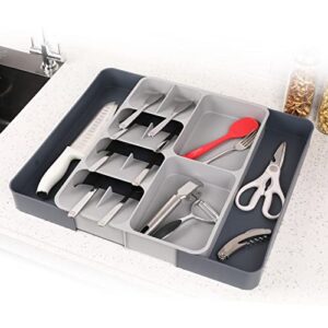 braq expandable cutlery organizer in drawer, flatware drawer tray for kitchen silverware, flatware and utensil storage, perfect size:15.35″*11.02″-19.29″*2.16″