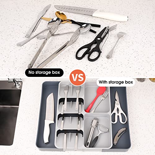 BRAQ Expandable Cutlery Organizer in Drawer, Flatware Drawer Tray for Kitchen Silverware, Flatware and Utensil Storage, Perfect Size:15.35"*11.02"-19.29"*2.16"