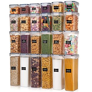 airtight food storage containers with lids, vtopmart 24 pcs plastic kitchen and pantry organization canisters for cereal, dry food, flour and sugar, bpa free, includes 24 labels