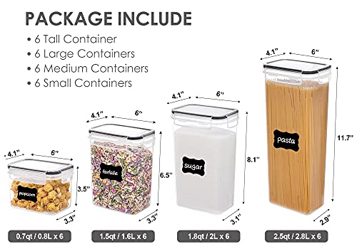 Airtight Food Storage Containers with Lids, Vtopmart 24 pcs Plastic Kitchen and Pantry Organization Canisters for Cereal, Dry Food, Flour and Sugar, BPA Free, Includes 24 Labels