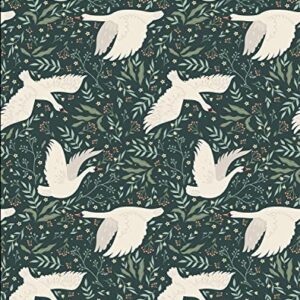 17.3"x 236.2" Wildwood Peel and Stick Wallpaper, Green Leaf and White Swan Removable Wallpaper Flying Swan Self-Adhesive Floral Wall Paper Home Deco Contact Paper for Cabinets Furniture Bedroom