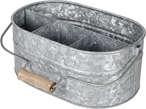 light & pro multipurpose galvanized rustic farmhouse caddy – metal 4 compartment storage bin caddy with wooden handle perfect for kitchen utensils, picnic, garden planter – hammered – antique grey