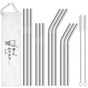 hiware 12-pack reusable stainless steel metal straws with case – long drinking straws for 30 oz and 20 oz tumblers yeti dishwasher safe – 2 cleaning brushes included