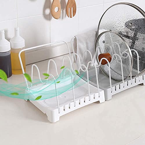 EGFheal 2pcs/set Pan Rack Pot Lid Rack, Steel Wire Kitchen Cabinet Pantry Cookware Organizer Rack Holder Kitchen Shelf For Chopping Board Pan Rack, 6 Adjustable Dividers,White