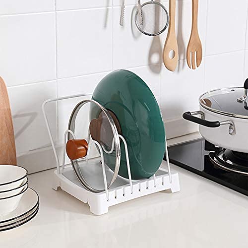 EGFheal 2pcs/set Pan Rack Pot Lid Rack, Steel Wire Kitchen Cabinet Pantry Cookware Organizer Rack Holder Kitchen Shelf For Chopping Board Pan Rack, 6 Adjustable Dividers,White