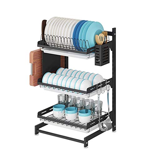 FEHUN Sinks,3-Layer 201 Stainless Steel Rust-Proof Coated Kitchen Countertop Dish Rack Drain Rack