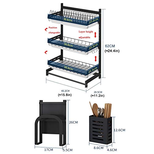 FEHUN Sinks,3-Layer 201 Stainless Steel Rust-Proof Coated Kitchen Countertop Dish Rack Drain Rack