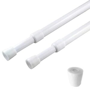 2 pack spring tension curtain rod adjustable 28-43 inches，5/8″ diameter， white，small short expandable spring loaded curtain tension rods for window, bathroom, cupboard,kitchen