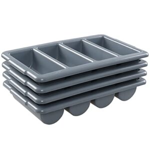 sandmovie commercial plastic 4-compartment cutlery bin, gray, 4-pack