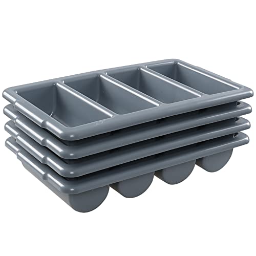 Sandmovie Commercial Plastic 4-Compartment Cutlery Bin, Gray, 4-Pack