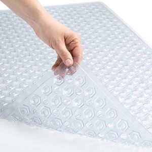gorilla grip patented shower and bath mat, 35×16, machine washable bathtub mats, extra large tub with drain holes and suction cups to keep floor clean, soft on feet, bathroom accessories, clear