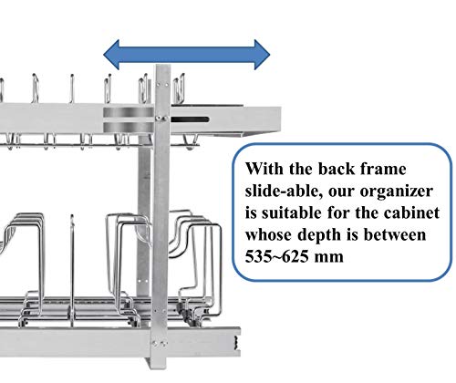 Mecete Pull Out Cabinet Base Organizer Pull-Out 2-Tier Base Cabinet Cookware Organizer (12 Inches) for Pots, Pans, and Lid Cookware, Chrome
