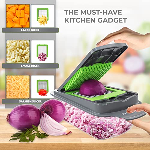 Bartnelli Vegetable Chopper Food Slicer Pro | 15 Pc MultiFuctional Kitchen Gadgets for Onion, Veggie, Cheese Grater, Vegetables Cutter With Large Container, Easy to Clean, With Bonus Brush and Fork