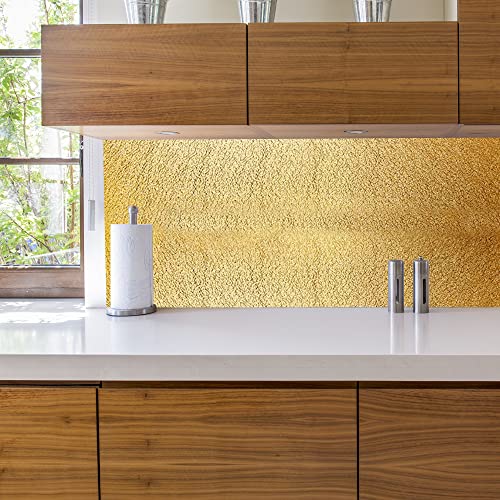 Kitchen Backsplash Wallpaper, 15.7'' x 196.8'' Aluminum foil Stickers Contact Paper, Self-Adhesive Oil Proof Heat Resistant Wall Sticker for Countertop Drawer Shelf Liners (Gold)