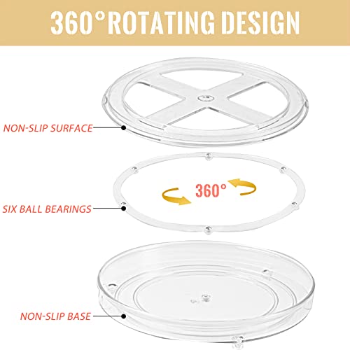 2 Pack Lazy Susan Rotating Turntable Storage Container- for Cabinets, Pantry, Fridge, Countertops, Clear Plastic Food Storage Spinning Organizer