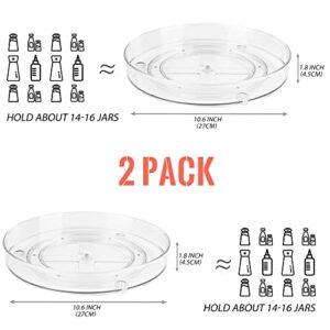 2 Pack Lazy Susan Rotating Turntable Storage Container- for Cabinets, Pantry, Fridge, Countertops, Clear Plastic Food Storage Spinning Organizer