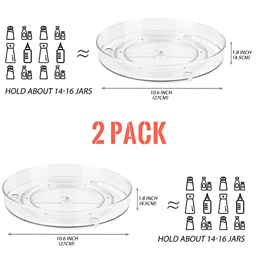 2 Pack Lazy Susan Rotating Turntable Storage Container- for Cabinets, Pantry, Fridge, Countertops, Clear Plastic Food Storage Spinning Organizer