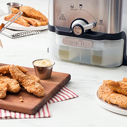 T-fal Deep Fryer with Basket, Stainless Steel, Easy to Clean Deep Fryer, Oil Filtration, 2.6-Pound, Silver, Model FR8000