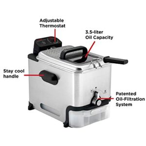 T-fal Deep Fryer with Basket, Stainless Steel, Easy to Clean Deep Fryer, Oil Filtration, 2.6-Pound, Silver, Model FR8000