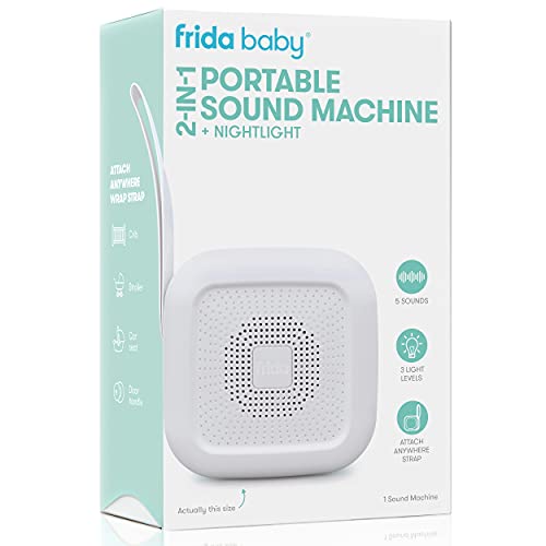 2-in-1 Portable Sound Machine + Nightlight by Frida Baby White Noise Machine with Soothing Sounds for Stroller or Car Seat with Volume Control