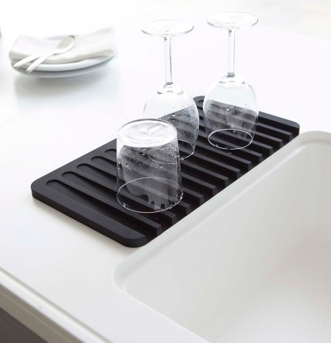 Yamazaki Home Self Draining Tray-Drying Board, Dish Drainer Mat, One Size, Black