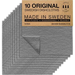 superscandi swedish dishcloths for kitchen grey 10 pack reusable compostable kitchen cloth made in sweden cellulose sponge swedish dish cloths for washing dishes