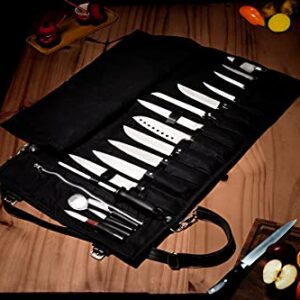 EVERPRIDE Chef Knife Roll Bag Holds 12 Knives and Cooking Tools – Durable, Large Knife Case Made of Canvas and Genuine Leather – Elegant Chef Bag for Professional Cooks – Knives Not Included