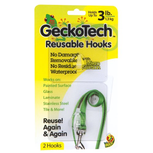 GeckoTech 282313 Removable, Reusable Hooks with Microsuction Technology, 3-Pound, 2-Pack