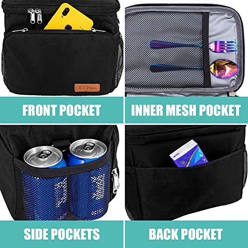 Insulated Lunch Bag for Women/Men - Reusable Lunch Box for Office Work School Picnic Beach - Leakproof Cooler Tote Bag Freezable Lunch Bag with Adjustable Shoulder Strap for Kids/Adult - Black