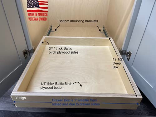 Sublime Design | Bottom Mount | Pull Out Tray | Baltic Birch Drawer for Kitchen Cabinets | Slide Out Shelves | Roll Out Cabinet Organizer (26" Wide)