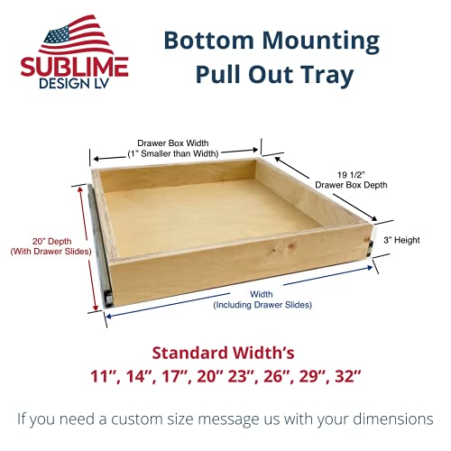 Sublime Design | Bottom Mount | Pull Out Tray | Baltic Birch Drawer for Kitchen Cabinets | Slide Out Shelves | Roll Out Cabinet Organizer (26" Wide)