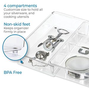 iDesign Linus BPA-Free Plastic Divided Expandable Drawer Organizer Tray - 12" x 7" x 2.25", Clear