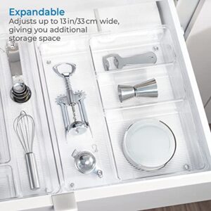 iDesign Linus BPA-Free Plastic Divided Expandable Drawer Organizer Tray - 12" x 7" x 2.25", Clear