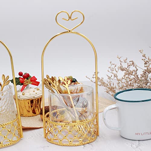 Suugly ZHSMYUP Coffee Spoon Dessert Fork Holder Utensil Crocks Flatware Organizer Tabletop Centerpiece Peach Heart Flower Pot Basket Home Decor for Coffee Bar Dining Room Kitchen (Clear Glass)