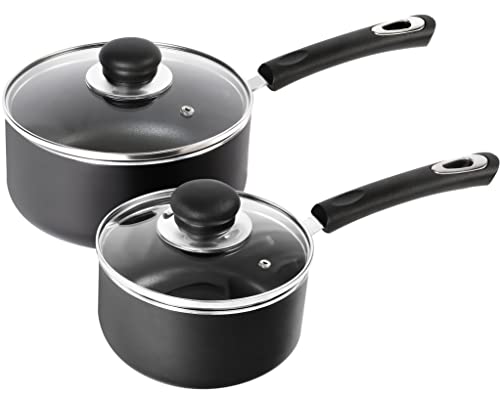 Utopia Kitchen Nonstick Saucepan Set - 1 Quart and 2 Quart Sauce Pan Set with Lid - Multipurpose Pots Set Use for Home Kitchen or Restaurant (Grey-Black)