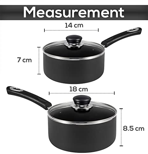 Utopia Kitchen Nonstick Saucepan Set - 1 Quart and 2 Quart Sauce Pan Set with Lid - Multipurpose Pots Set Use for Home Kitchen or Restaurant (Grey-Black)