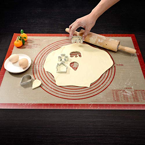 Non-slip Silicone Pastry Mat Extra Large with Measurements 28''By 20'' for Silicone Baking Mat, Counter Mat, Dough Rolling Mat,Oven Liner,Fondant/Pie Crust Mat By Folksy Super Kitchen Red
