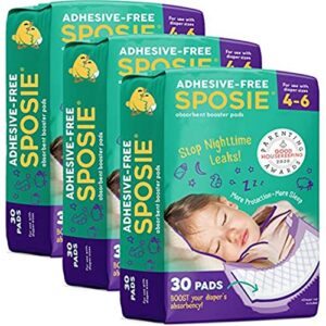 sposie diaper booster pads / overnight diapers alternative, 90 ct. | stops nighttime leaks, helps prevent diaper rash, extra protection for boys & girls | no adhesive | fits diaper sizes 4-6